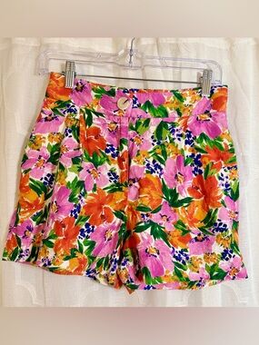 ZARA Floral High Waisted Shorts | Pink Multi | Tailored Fit | Size XS